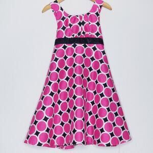 Brooke Lindsay Pink Brown White Geometric Print Fit & Flare Dress, Girls Size 5